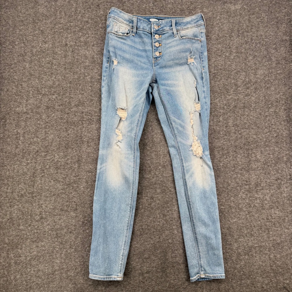 Old Navy Rockstar Super Skinny Distressed Light Wash Button Fly Jeans Size 6